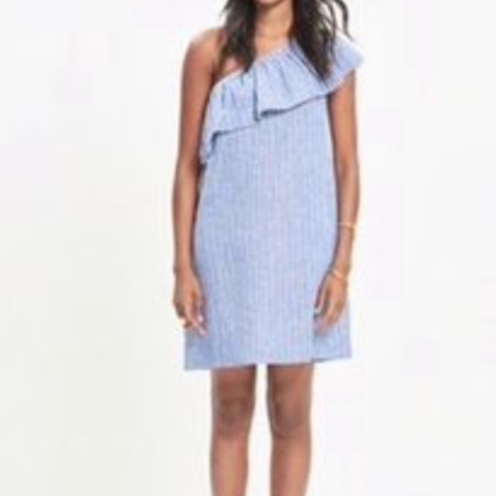 Madewell Striped One Shoulder Linen Dress